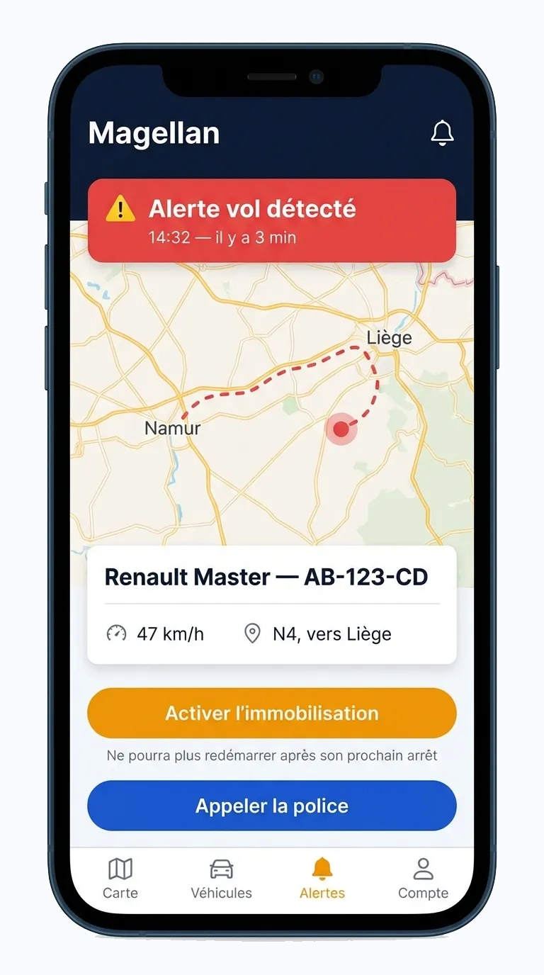 Application Magellan — alerte vol et immobilisation &agrave; distance