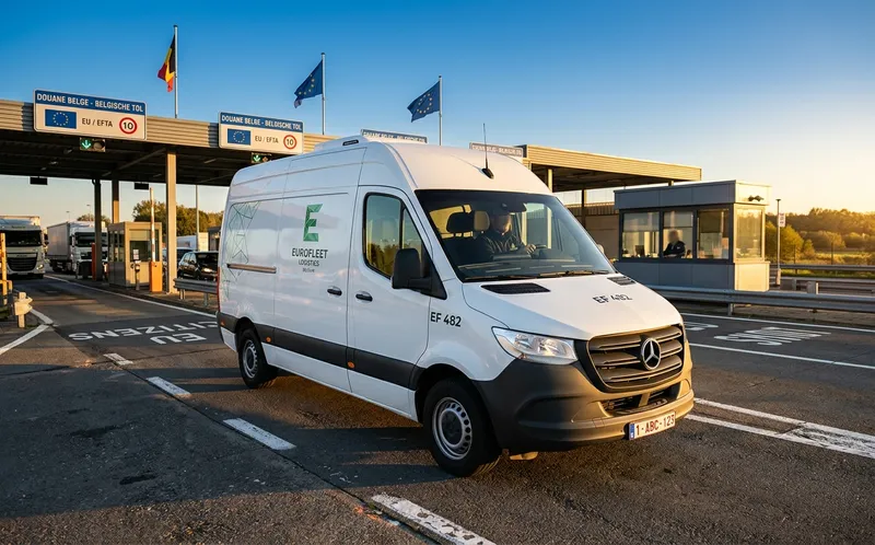 Utilitaire blanc &agrave; un poste fronti&egrave;re europ&eacute;en